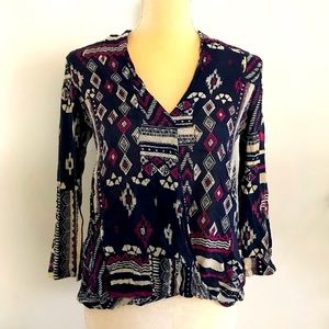 Lucky brand Patchwork Print Short 3/4 Sleeve Top